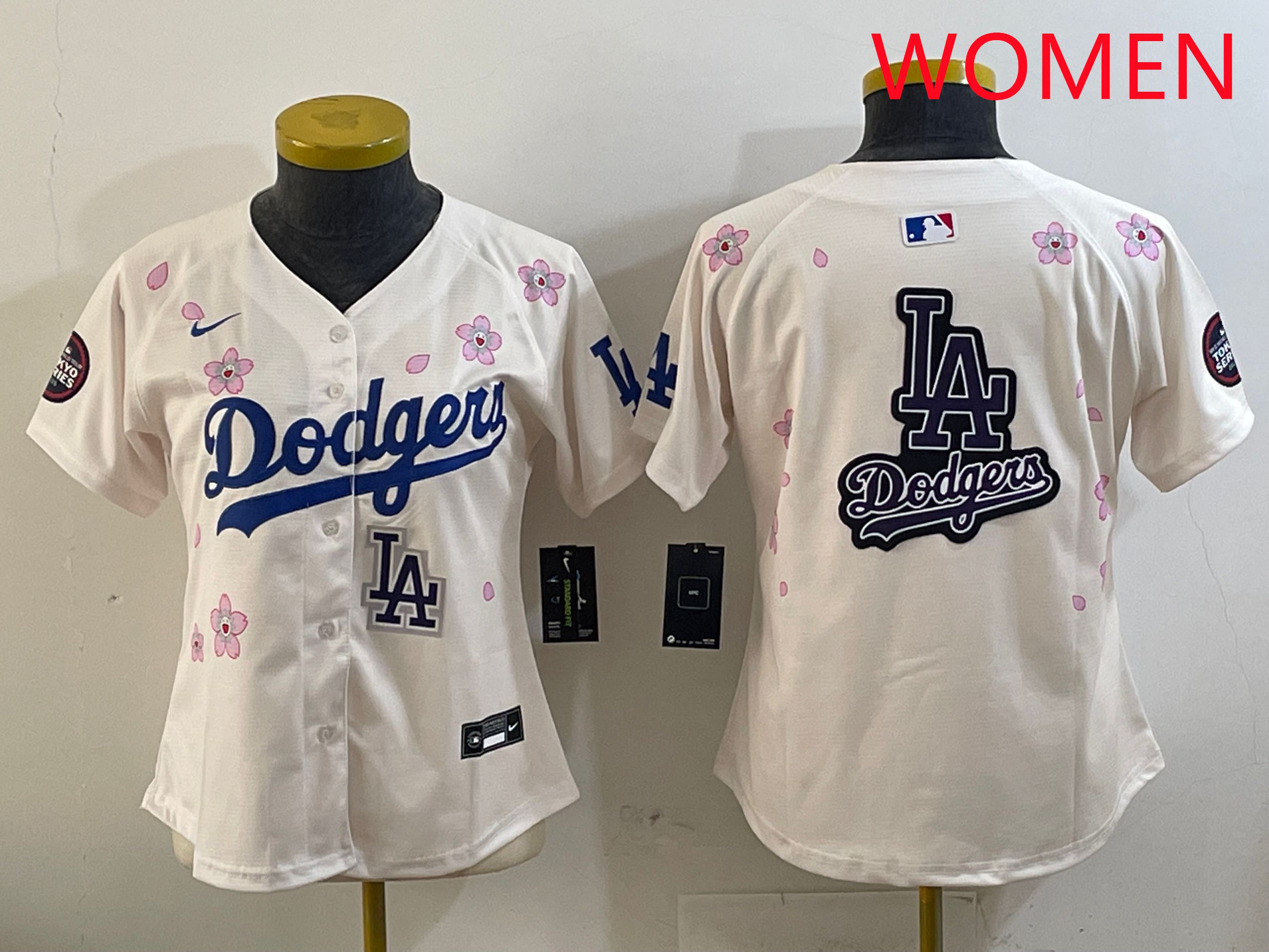 Women Los Angeles Dodgers Blank Cream Sakura Edition 2025 Nike MLB Jersey style 24->women mlb jersey->Women Jersey
